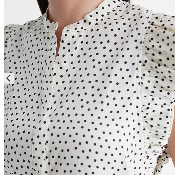 Express Polka Dot Flutter Sleeve Button Up Gramercy Shirt - Picture 2 of 8